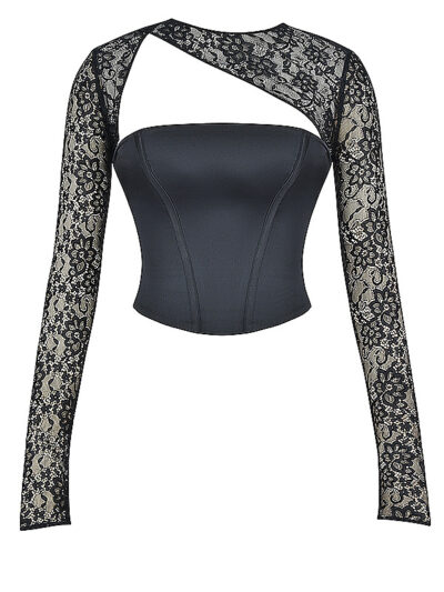 BLACK SATIN & LACE CORSET