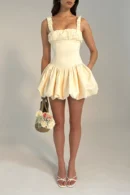 Aubrey Egg Satin Bubble Hem Mini Dress