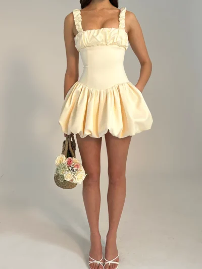 Aubrey Egg Satin Bubble Hem Mini Dress
