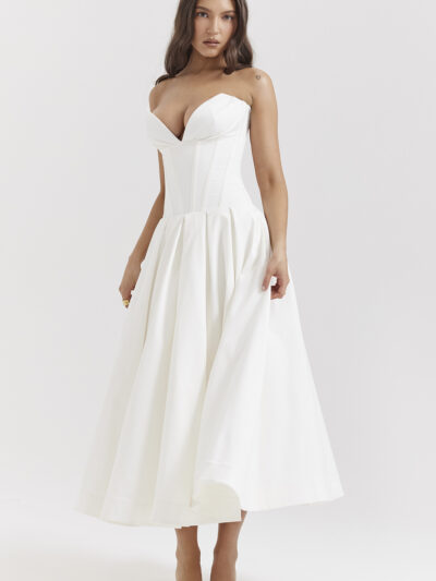 LADY WHITE STRAPLESS MIDI DRESS