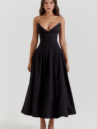 LADY BLACK STRAPLESS MIDI DRESS