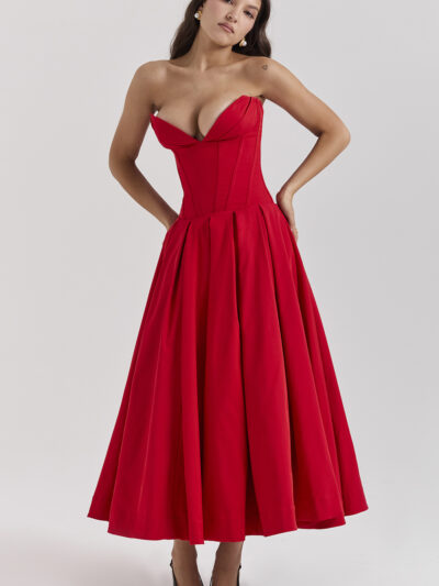 LADY SCARLET STRAPLESS MIDI DRESS