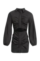 MELINA Black Ruched Shirt Dress