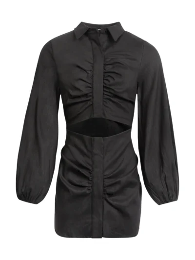 MELINA Black Ruched Shirt Dress